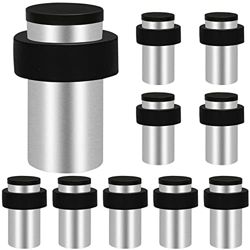 KOLAKO Door Stopper, Floor Door Stops, 2 1/2Inch Stainless Steel Modern Heavy Duty Solid Brushed Chrome Decorative Door Holders, Cylindrical Floor Doorstops for Bottom of Door, Silver 10 Pack