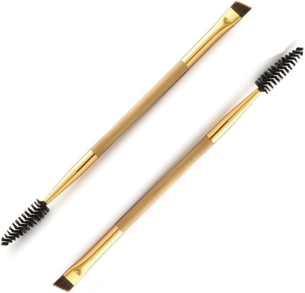 ORiTi 2 Pcs Dual Ended Eyebrow Brushes Professional Angled Lash Brushes Wooden Spoolie Brushes Eyebrow Combs for Women (GOLD)