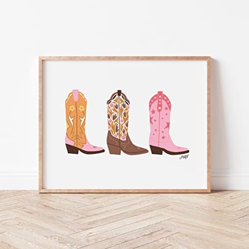 Lindsey Kay Collective Cowboy Boots Wall Art 12x16 | Pink | Orange | Home Decor | Cowgirl | Western | Farmhouse | Vintage | Aesthetic | Rustic | American | Ranch Style | Gallery Grade | Unframed