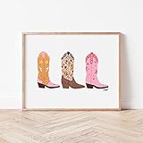 Lindsey Kay Collective Cowboy Boots Wall Art 12x16 | Pink | Orange | Home Decor | Cowgirl | Western