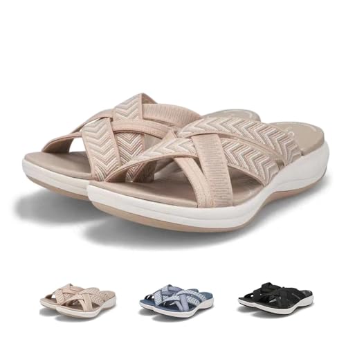 2024 Women's Recovery Sandals,Comfortable Orthopedic Walking Plantar Fasciitis Slides with Arch Support Wide Width (Beige,9)