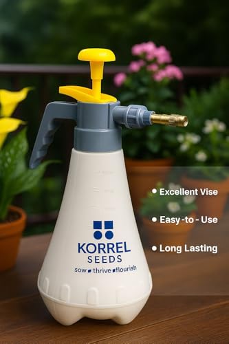 Image of 1 Litre Heavy-Duty Garden Pressure Sprayer, White and Red Compression Pump with Adjustable Brass Nozzle, Hand Held Mist Spray Bottle for Plants, Cleaning, Sanitising
