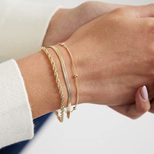 Kyerlyn Gold Bracelets For Women 14K Gold Bracelets Set For Women Dainty Herringbone Twisted Rope Chain Paperclip Link Bracelets Leaf Dot Bracelet Jewelry Gifts For Women Girls… #TOP3