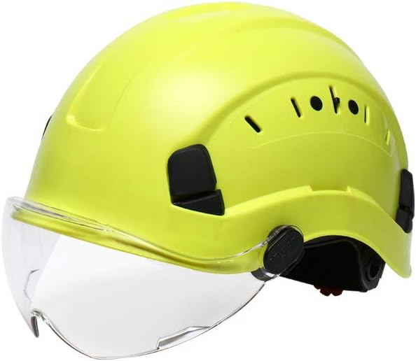 Safety Hard Hat Adjustable ABS Helmet 6-Point Suspension, Perfect for Work at-Height Riding, Climbing, Construction General Headwear Protection (Green,Clear Visor)