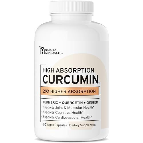 High Absorption Curcumin Phytosome - 29X More Bioavailable - Joint, Muscle, Brain & Antioxidant Support - Enhanced with Turmeric Root, Quercetin, Ginger & Bromelain - Vegan Supplement - 90 Capsule