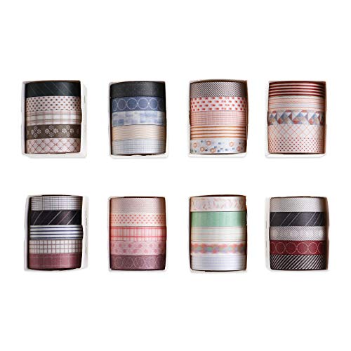 40 Rollen Geometrie Washi Tape Set, NogaMoga Aesthetics Grid Masking Tapes, 10mm Breites Dekoratives Klebeband für DIY, Journaling, Planer, Scrapbooking, Basteln, Bürobedarf Cover