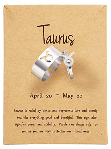 Image of Frodete Couple Zodiac Ring for Him and Her Sets 16 Constellations Adjustable Open Matching Rings for Valentines Day Gifts (Taurus)