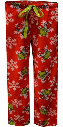 MJC Womens Dr. Seuss The Grinning Grinch Snowflake Plush Lounge Pants (Large)