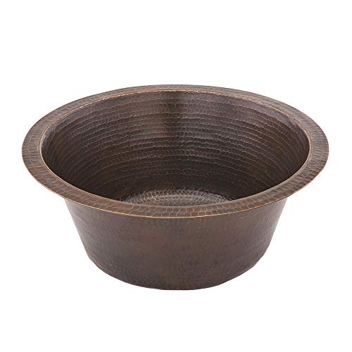 Premier Copper Products BR16DB2 16-Inch Universal Round Hammered Copper Bar Sink with 2-Inch Drain Size, Oil Rubbed Bronze