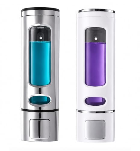 BATH GURU Multi Purpose 400 Ml ABS Plastic Soap Sanitizer Lotion Gel Dispenser Wall Mounted Liquid Soap Dispenser for Bathroom Kitchen Pack of 2 (White & Chrome) discount deal