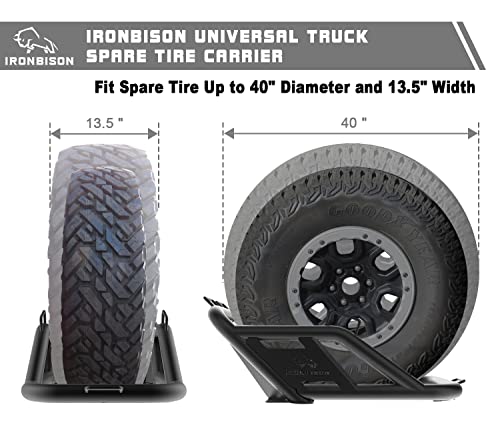 Ironbison Universal Spare Tire Carriers, Heavy Duty Pickup Truck Spare Tire Mount Allows Use Of 40Inch Spare Tire Fine Textured Black #TOP2