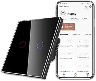 CNBINGO Smart Touch Light Switch, Work with Alexa, Google Home, Smart Life APP, Multi-Control, Single WiFi Switch with LED Backlight, White Glass Wall Plate,No Neutral Wire Required,1 Gang,400 W/Gang