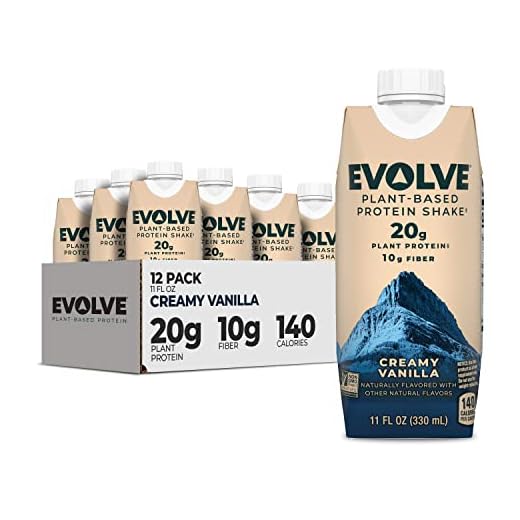 Evolve Plant Based Protein Shake, Vanilla Bean, 20g Vegan Protein, Dairy Free, No Artificial Sweeteners, Non-GMO, 10g Fiber, 11 Fl Oz (Pack of 12) (Formula May Vary)