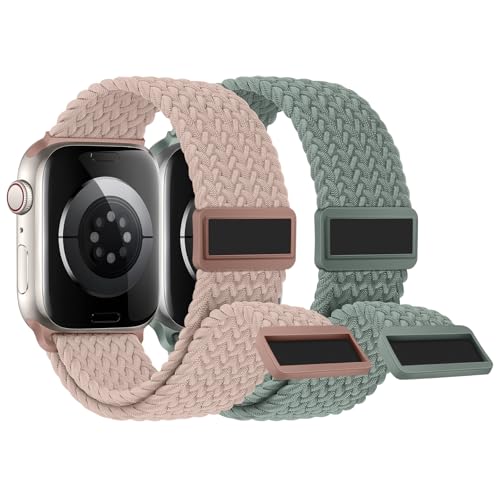 【2枚入り】Knossen コンパチブル アップルウォッチ バンド 49/46/45/44/42mm 編み込み Apple Watch バンド ナイロン 磁気吸着式バックル 強力なマグネット アップルウォッチ スポーツベルト 伸縮性 iWatch Ultra 3 2 1 Series 11 10 9 8 7 6 5 4 3 2 1 SEに対応 調整可能 柔軟 通気