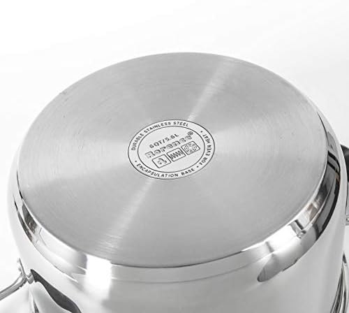 Rorence Stainless Steel Pasta Pot: 6 Quart stockpot with Two Side Spouts, capsule Bottom, Strainer Glass Lid