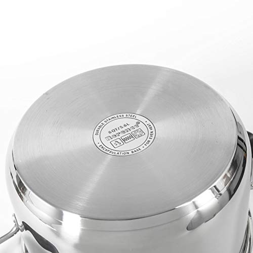 Rorence Stainless Steel Stock Pot with Lid: 6 Quart Stockpot Pasta Pot with Two Side Spouts, capsule Bottom, Strainer Glass Lid - Thumbnail 4