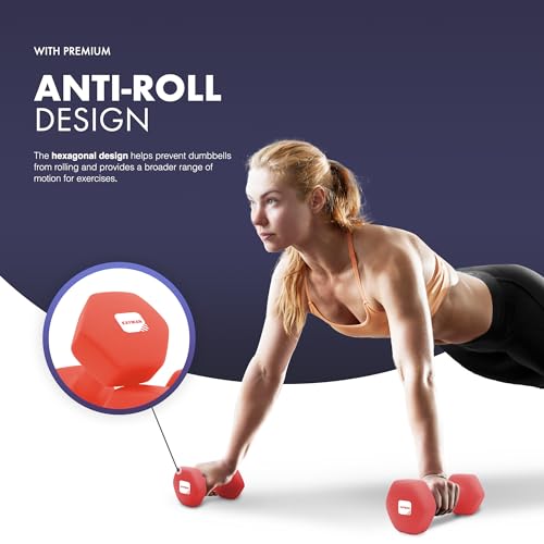 Image of KAYMAN Neoprene Dumbbells Pair with Anti-Slip Grip,Hex Edges,Water-Resistant Surface & Workout Poster-Weight Set for Home, Gym & Fitness (1kg 2kg 3kg 4kg 5kg 6kg 8kg 10kg) (2 x 4 Kg)