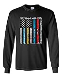 Patriotic First Responders Flag We Stand with You Unisex Adult Long Sleeve T-Shirt-Black-XXXL