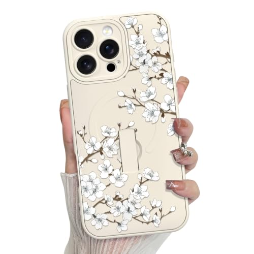 MZELQ for iPhone 16 Pro Case Cute Flower Leaves Pattern -White