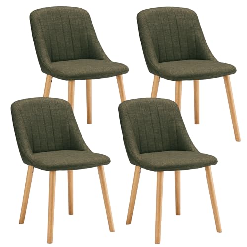 Goeurvant Esszimmerstuhl 4er Set mit Holzbeine Grün Polsterstuhl Küchenstuhl Wohnzimmerstuhl Stühle Esszimmer aus Polyester für Esszimmer Küche