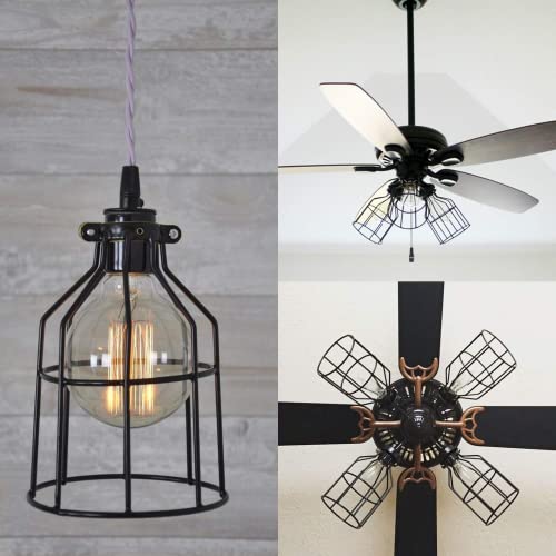 Simple Deluxe Metal Lamp Guard, Adjustable Industrial Clamp For Vintage Lamp Shade, Pendant, Farmhouse Light Fixture, And Hanging Lamp, Black, 4 Pack #TOP5