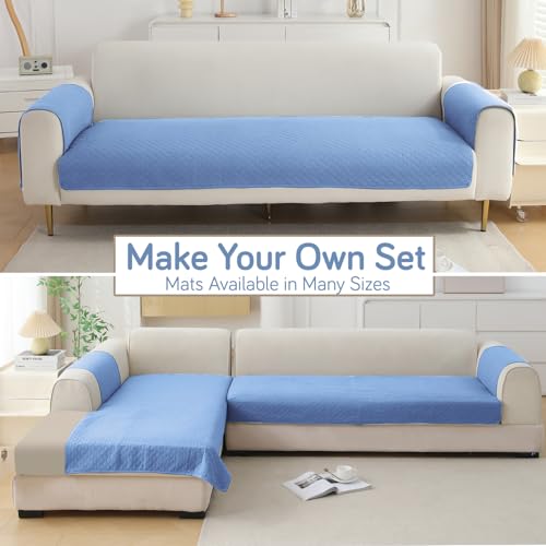 Image of HOKIPO Polyester Quilted Sofa Cover Mats For 1 /2 /3 Seater Sofa And L Shape. Make Your Own Sofa Cover Set, Mat Length 90(D) X 60(L) Cm, Blue (In-716-Bl)