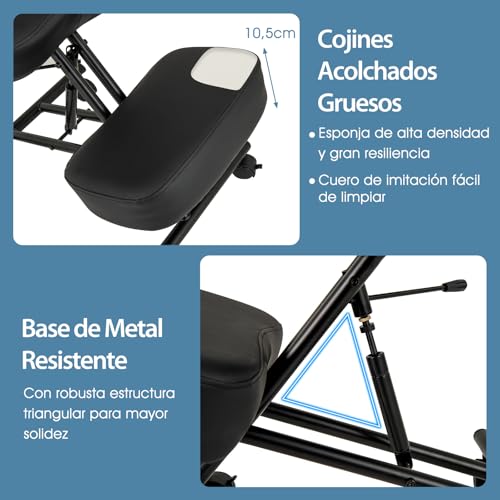 Miniatura 4 de Costway Silla Ergonómica Rodillas Con Respaldo, Ajustable En Altura, Taburete Corrector De Postura Con Asiento Inclinado, Silla Oficina Con Ruedas Universales Bloqueables, 64,5-84,5 X 46 X 87-103 Cm