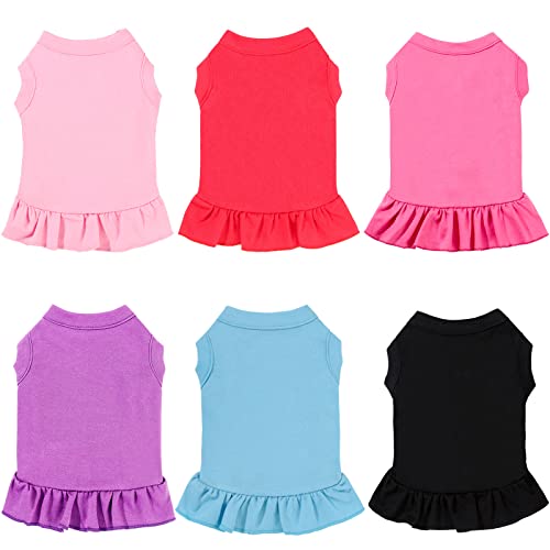 6 Pieces Dog Dresses Shirt Skirt Sleeveless Dress Breathable Pet Shirts with Ruffles Puppy Sundress Outfits for Dogs and Cats (M Size)