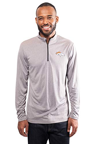 Ultra Game NFL Official Adults Super Soft Quarter Zip Long Sleeve T-Shirt - Unisex, Denver Broncos, Heather Charcoal, XX-Large