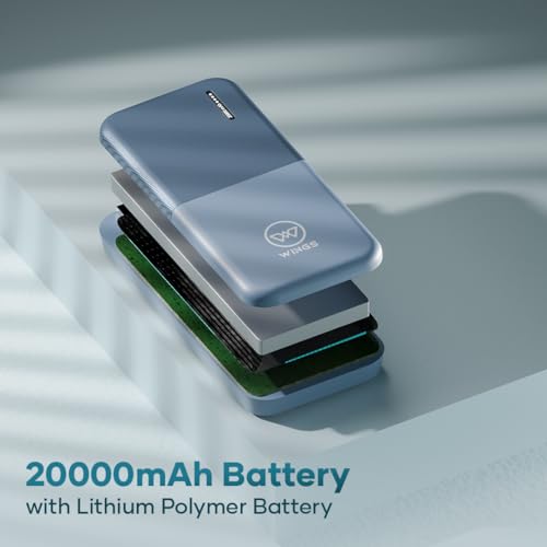 Image of Wings Power Bolt 20000mAh, 12W Powerbank Fast Charging, Dual Output Powerbank with LED Indicator Display, Li-Polymer, Multi- Protection Powerbank for iPhone, Android & Other Devices, Made in India