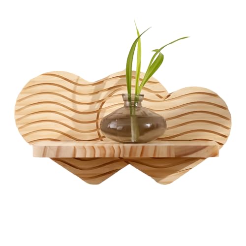 Estantes flotantes de pared | Organizador estético de madera con forma de corazón, estantes de pared de madera, decoración bohemia | para libros, macetas, velas, marco de fotos, dormitorio, sala de