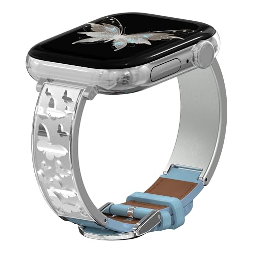 KPYJA ���^��+���U�[�X�g���b�v Apple Watch�p�o���h ���f�B�[�X 42mm 44mm 45mm 46mm 49mm �o�^�t���C�� ����E iWatch Series 10 9 8 7 6 5 4 3 2 SE Ultra�p (�V���o�[)