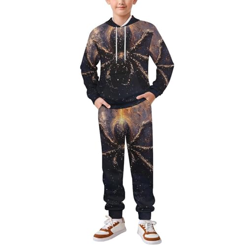 Boy's Girl's 2 Piece Outfits Graphic Sweatshirt Kid Long Sleeve Hoodie Set, Dark Spider Galaxy Universe