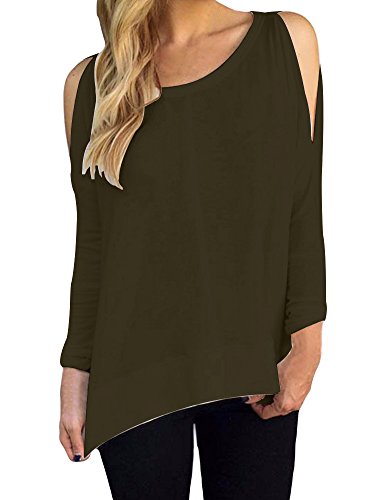 ALLEGRACE Womens Sexy Off Shoulder Long Sleeve T Shirts Fashion Tops Army Green M