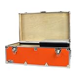C&N Footlockers - Full-Size Happy Camper Trunk w/Tray - #1 Summer Camp Trunk - Made in the USA - Steel Footlocker with Lid Stay - 32 x 18 x 13.5 Inches (Orange)