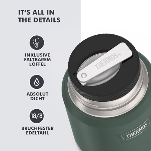 Thermos ICON Thermobehälter für Essen grün 0,47l - hält Speisen 10h heiß & 24h kalt, Edelstahl, absolut dicht, mit klappbarem Löffel, BPA-frei 4