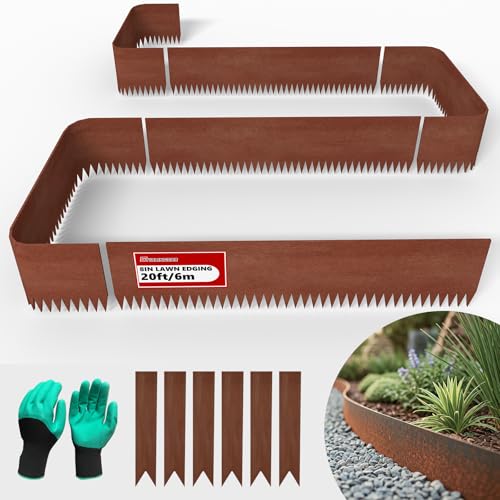 20ft. 6-Pack Cor-Ten Steel Landscape Edging - 40" L x 8" H Lawn Edging with 6 Stakes, Hammer-in Metal Garden Border for Landscaping, Lawn & Yard (Rusted) by STIRLINGEAR - Used condition - US$59.49