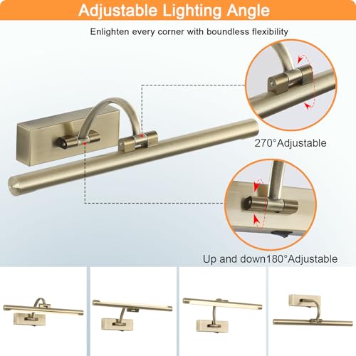 Image of Tassuowell LED Picture Lights for Wall Rechargeable, Battery Operated Art Light for Paintings Wireless,15.7inch Antique Bronze Gallery Light for Artwork