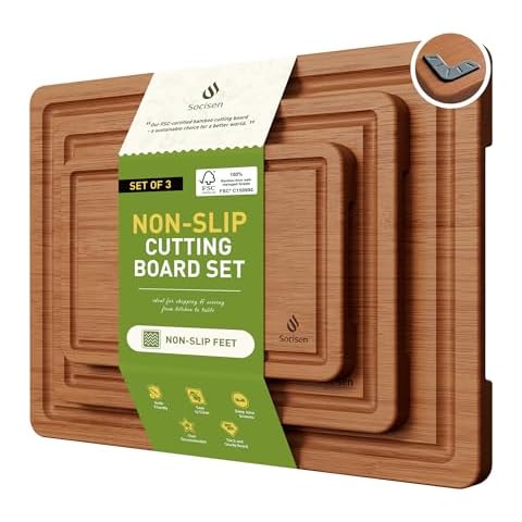 3 Packs Bamboo Cutting Board Set with Non Slip Feet and Over Sink Nice Solid Thick Wood Juice Groove Chopping Board Extra Large Big Small Best Hardwood Kitchen Counter Organic Vegetable Cover