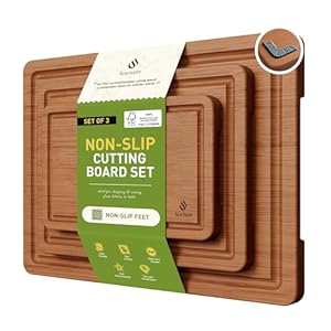 3 Packs Bamboo Cutting Board Set with Non Slip Feet and Over Sink Nice Solid Thick Wood Juice Groove Chopping Board Extra Large Big Small Best Hardwood Kitchen Counter Organic Vegetable
