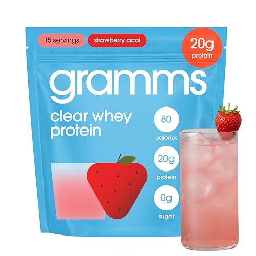 Image of GRAMMS Clear Protein Powder | 20G Whey | Strawberry Acai | 15 Servings