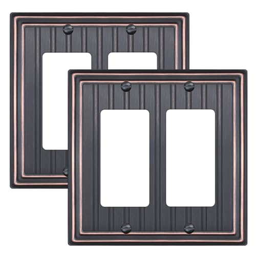 Metal Wall Plate for Electrical Outlets, Decorative Aged Bronze Switch Plates Outlet Cover, Light Switch Cover Plate, 2-Gang Wall Plates (Double Decorator, 2 Pack)