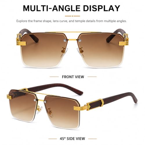 Image of Aviator Sunglasses for Men Women Half Frame Vintage Shades UV400
