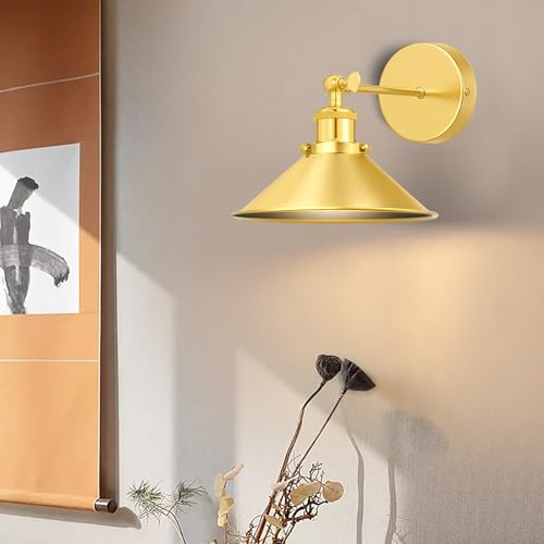Image of Gold Battery Operated Wall Sconce Set of 2,Vintage Wireless Wall Sconces with Remote,Dimmable Led Wall Lights,Wall Lamp Fixture Indoor Bedroom Living Room Kitchen,LED Bulbs Included