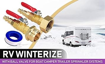Winterizing Adapter, Brass, 1/4 inch, NPT, RV, Camper, Boat, Travel Trailer, Sprinkler Blowout Fitting, Ball Valve