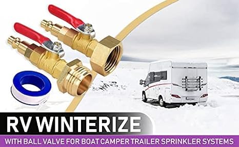 Winterizing Adapter, Brass, 1/4 inch, NPT, RV, Camper, Boat, Travel Trailer, Sprinkler Blowout Fitting, Ball Valve