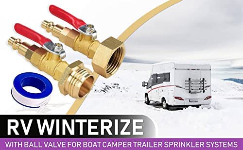 Anptght Winterize Blowout Adapter Rv Water Hose 1/4" Male Adapter Plug 3/4" Female Garden Hose Quick Connect Rv Winterizing Air Nozzle Rv Antifreeze Pump Kit Sprinkler Blowout Fitting Ball Valve #TOP6
