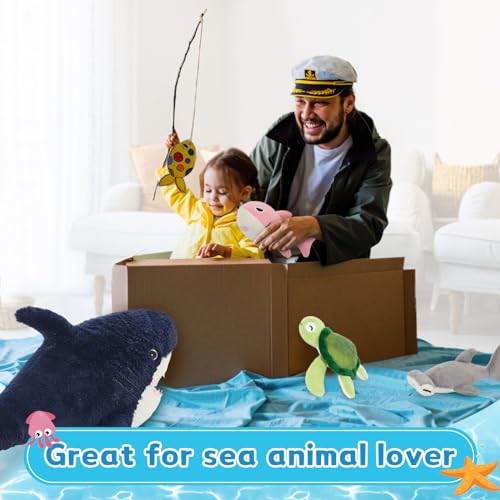 MaoGoLan 5Pcs Shark Stuffed Animals Set with 4 Small Sea Animal Plush Toys - Turtle,Hammerhead Shark,Octopus,Pink Shark Stuffed Ocean Plushie Toys Gift for Sea Animals Lover,Baby Shower,Party Favor
