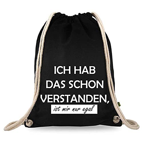 Turnbeutelliebe® Turnbeutel mit Spruch - Modern - Lustig - Neu - Frauen - Männer - Kinder - Baumwolle schwarz - Sportbeutel - Rucksack - Stoffbeutel -  Ich hab das schon verstanden