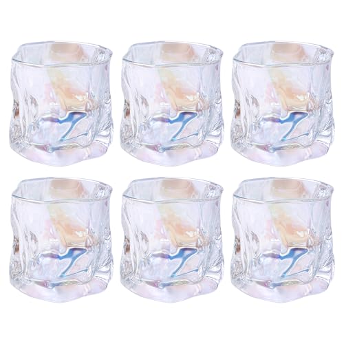 PORFOYO Juego de 6 vasos de whisky, 200 ml, cristal transparente, vasos de whisky, vasos de café helado, para cócteles, agua, té, zumo